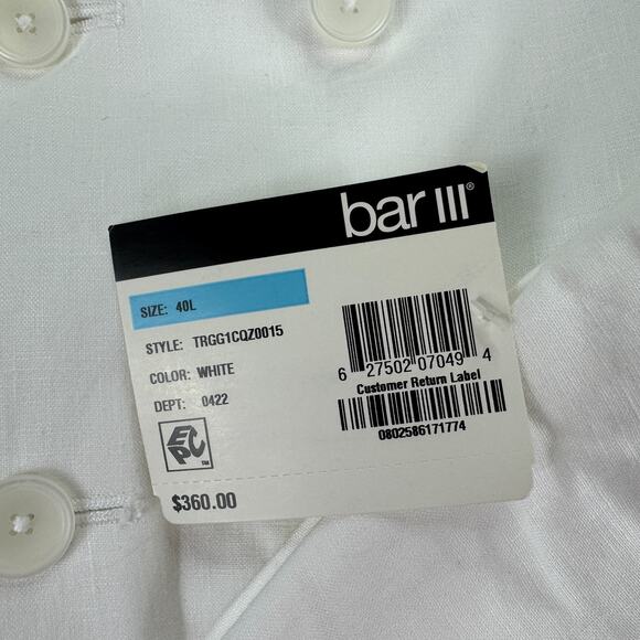 Bar III Mens Slim Fit 100% Linen Double-Breasted Suit Jacket White 40L - Picture 4 of 5